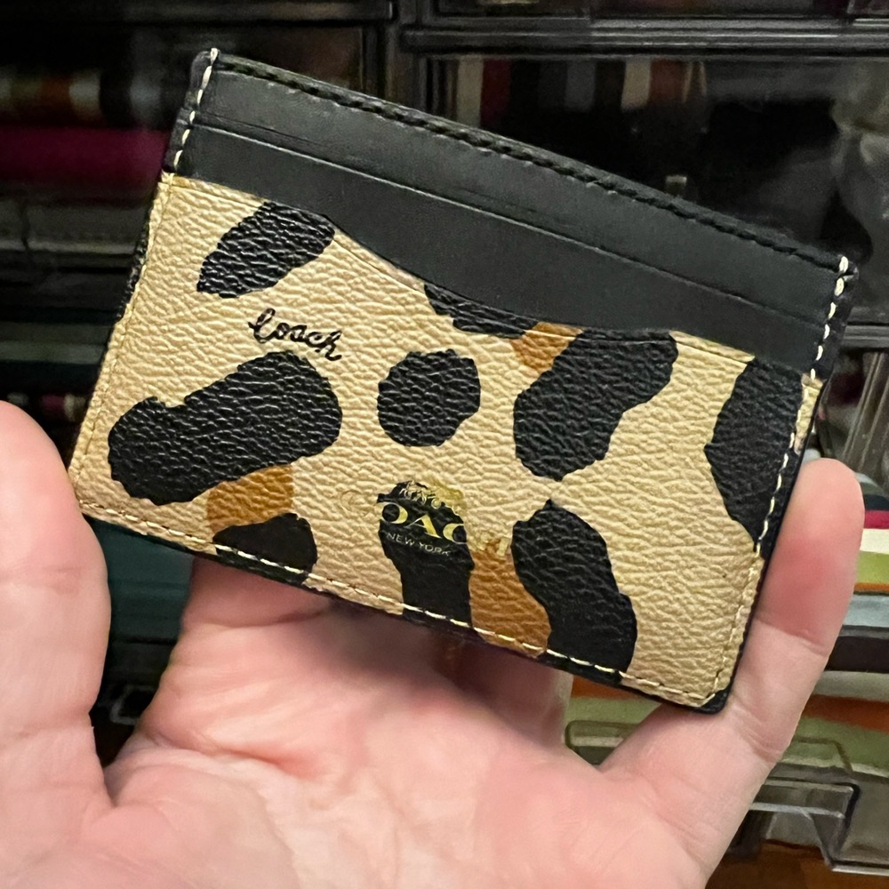 Coach Black and Tan Animal Print Card Holder